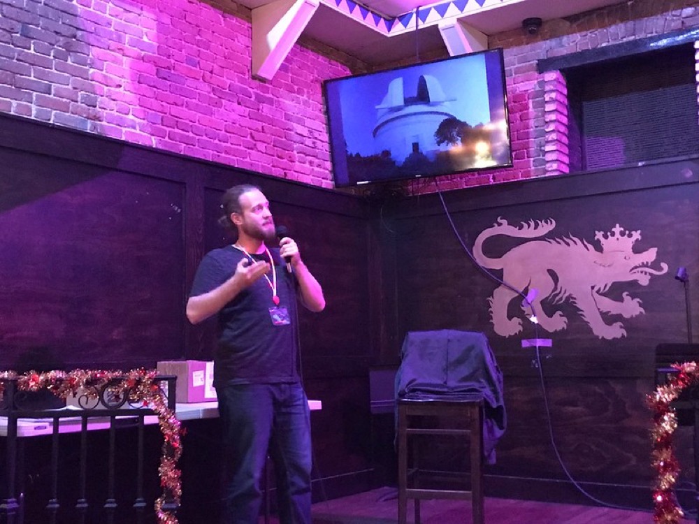 Me giving a public talk on polarimetry at Astronomy On Tap Pasadena